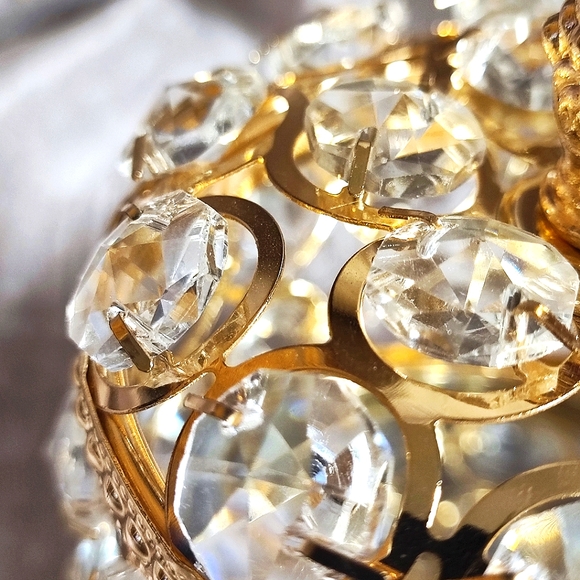 Jewelry Jewel Box Faceted Crystals Heavy Gold Plate Finial Mirrored Velvet NEW - Picture 7 of 8